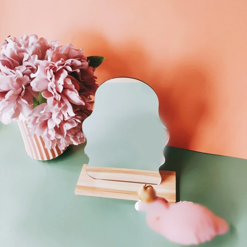 Gương Trang Điểm Không Đều Gương Trang Điểm Hình Ngôi Sao Ống Kính Acrylic Đế Gỗ Maquillaje Dụng Cụ Làm Đẹp