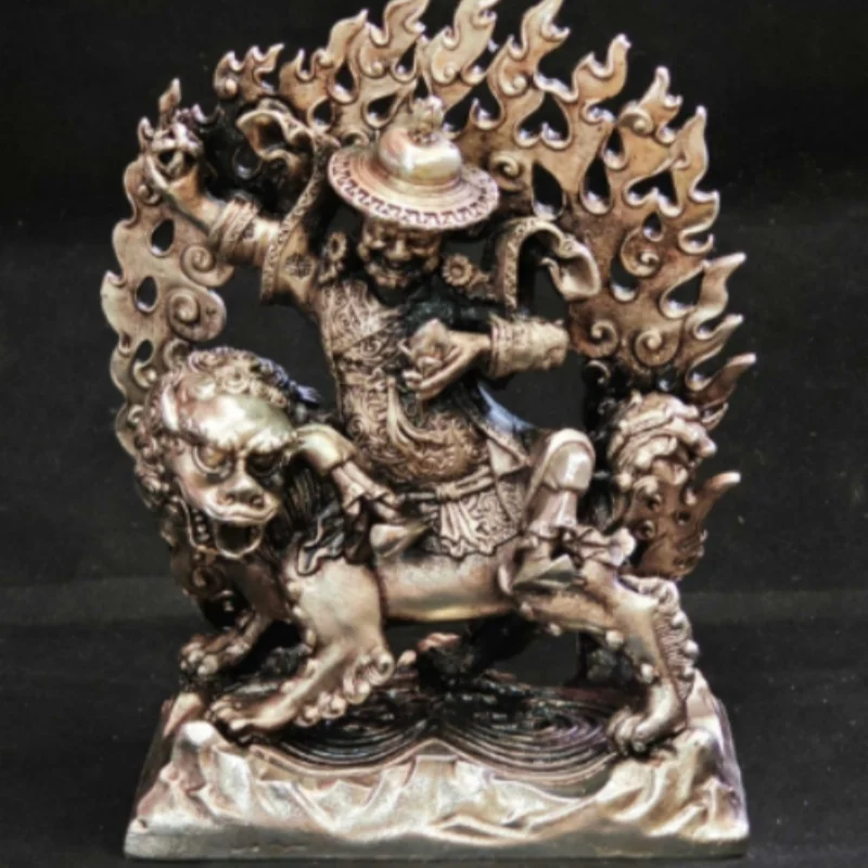 Vintage Bronze Damchen Dharmapala Statue - Nepal Single Vow Guardian Deity Desktop Ornament, Exquisite Home Display