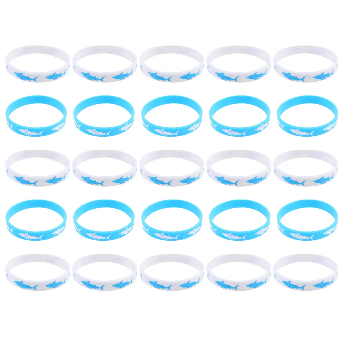 25pcs-silicone-party-bracelets-shark-print-bright-color-flexible-comfortable-wristbands-for-birthday-carnival-festival-theme