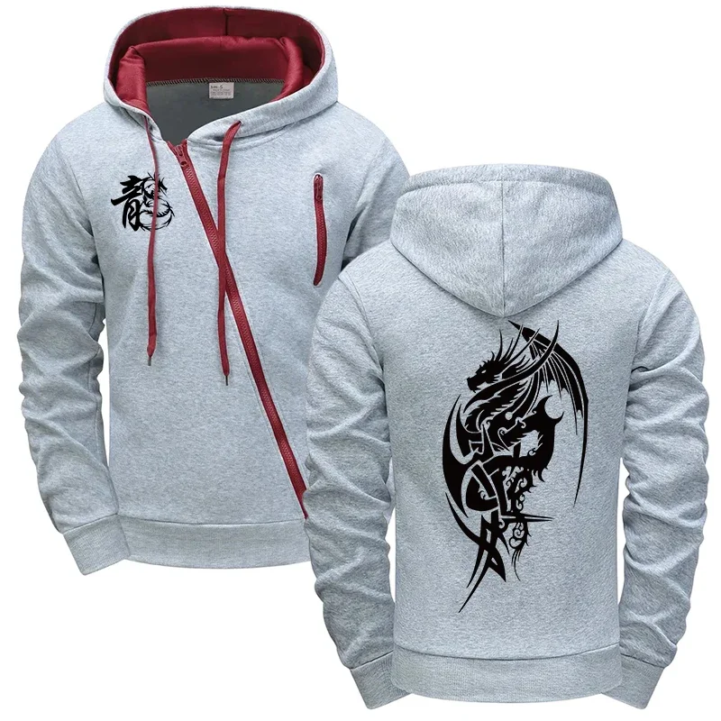 

Мужская куртка на молнии, высококачественная толстовка с принтом дракона, всесезонная мужская уличная повседневная спортивная верховая езда, универсальное пальто, мужская одежда