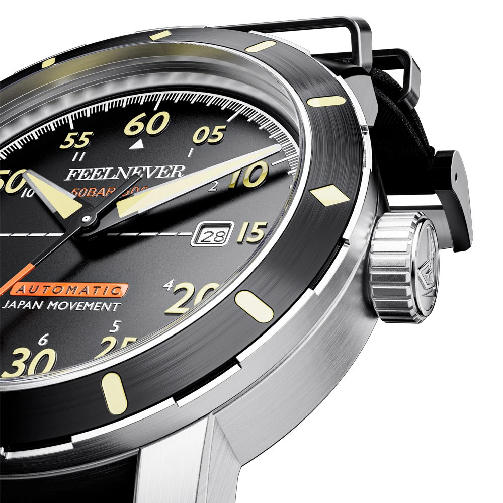 FeelNever Outdoor Casual Sport Mechanical Man Watch Sapphire Crystal Waterproof Men\'s Watches Nylon Strap Auto Date Reloj Hombre