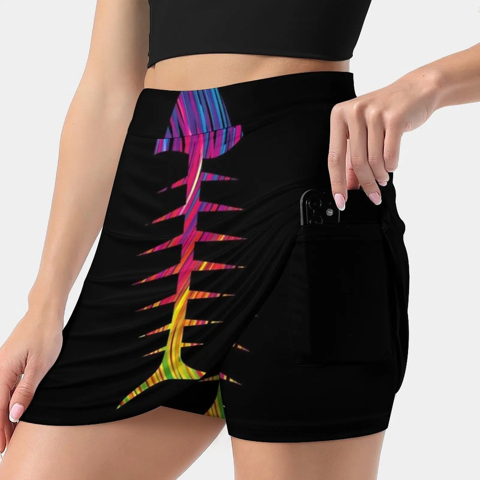 Colorful Fishbone Skeleton Silhouette Women's skirt Sport Skort Skirt With Pocket Fashion Korean Style Skirt 4Xl Skirts