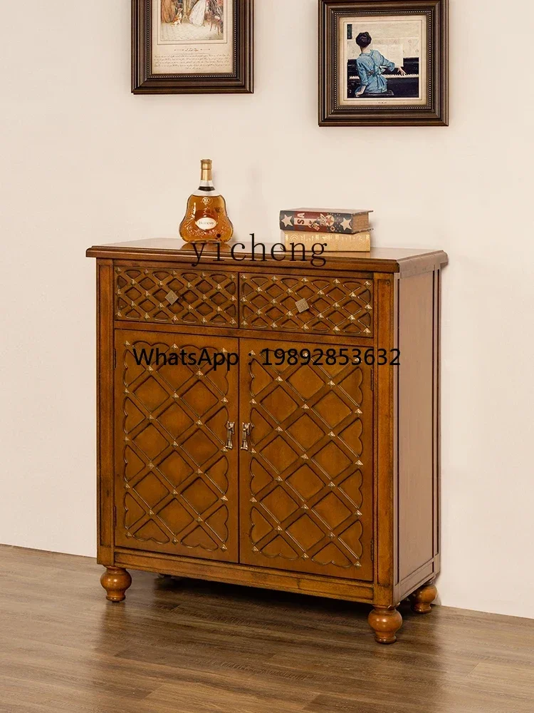 WW  retro solid wood furniture living room locker painted edge cabinet hand painted entrance cabinet