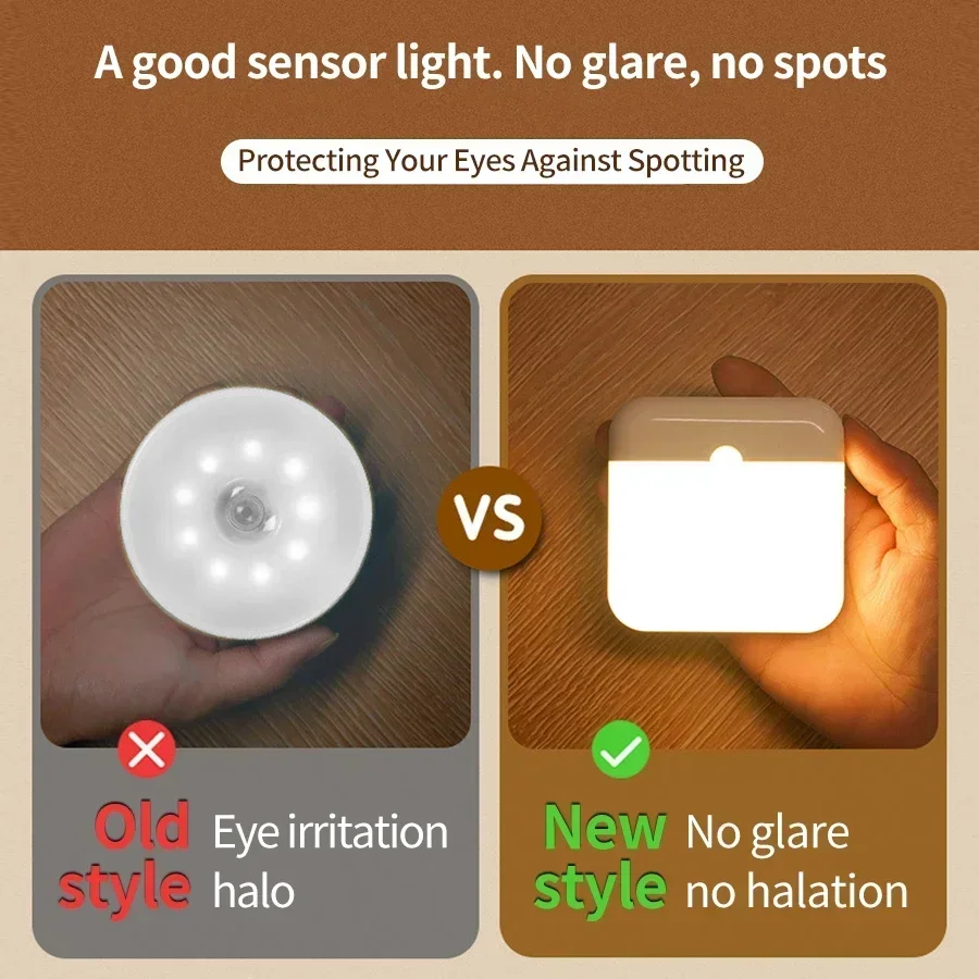 Motion Sensor LED Night Light Infrared Induction Rechargeable Night Lamp Bedroom Kitchen Stairs Hallway Wardrobe Closet Lighting