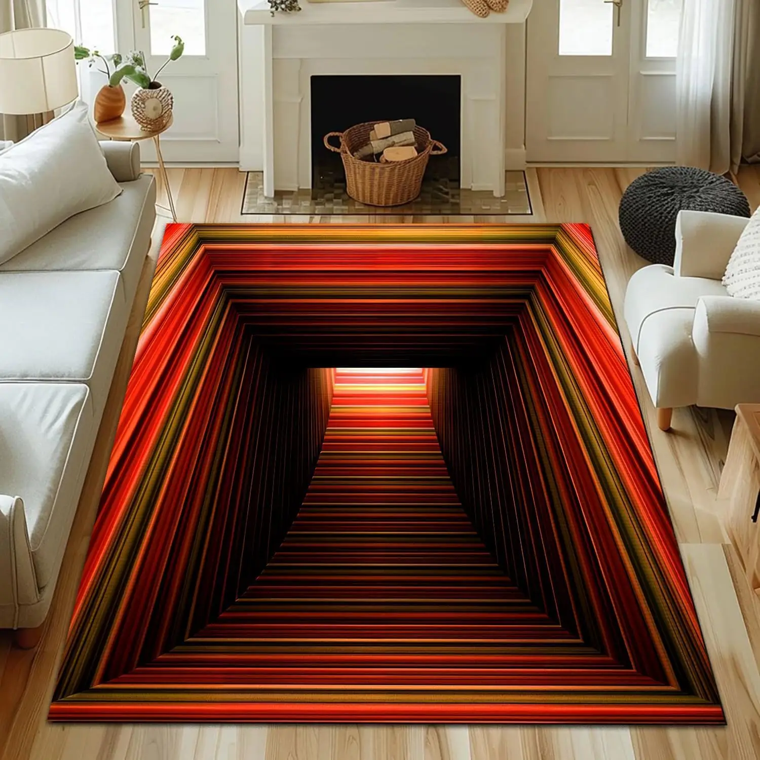 3D Optical Illusion Rug, 3D Carpet, Colorful Vortex Trippy Realistic Area Rugs for Living Room Bedroom Floor Mats