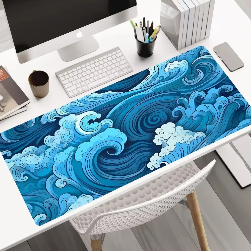 Extended Pad Great Wave Desk Mat XXL Mousepad Gamer 900x400 Rug Office Aesthetic Blue Custom Anime Japanese1000x500 Big