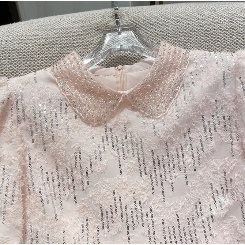  Glitter ort Pink Skirt Ele Babydoll Collar Straight Leg Spring New Arrival Women's Premium Faion Dr