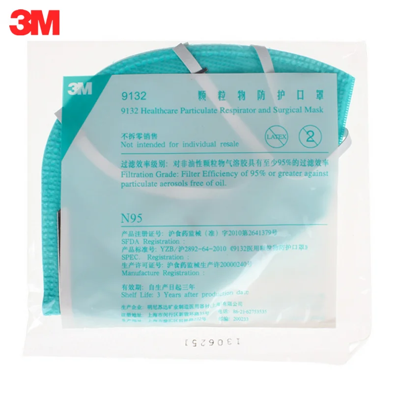 3M 9132 Mask Health Care Niosh N95 Splash-proof Respirator Occupational Healthcare Staff Unvalved Individual Pack High Efficient