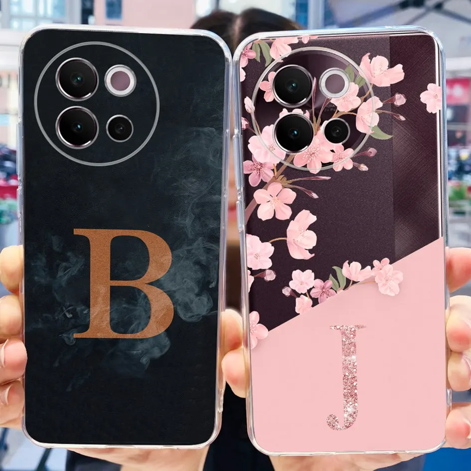 For Vivo V40 Lite 2024 Case Fashion Flower Letters Soft Silicone Phone Back Cover For Vivo V40 Lite 5G Funda V40Lite Clear Coque