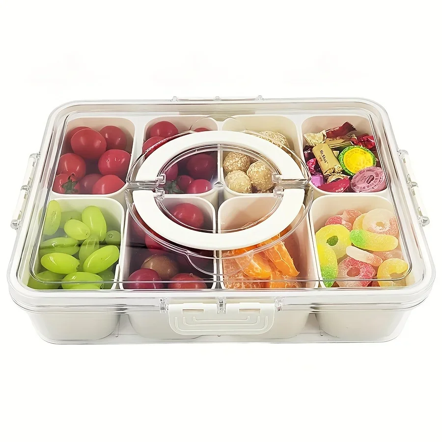 

4Grid /8 Grid Snack Box Container, Portable Travel Charcuterie Board with Lid, Refrigerator Food Storage Box, Snack Organizer
