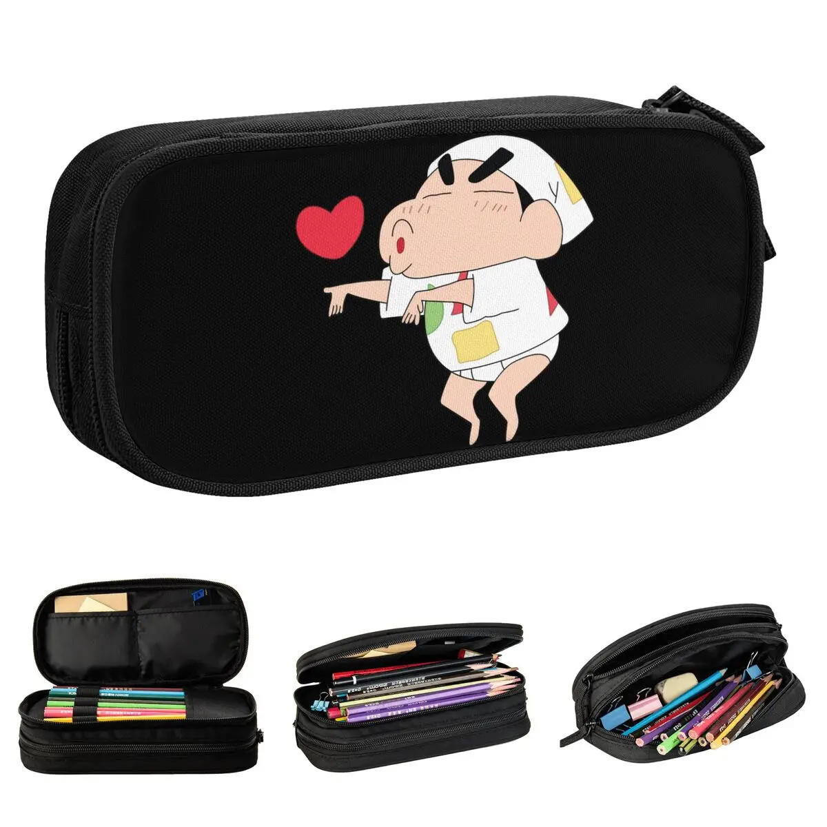 Shinchan Being Playful Pencil Cases Crayon Shin-chan Pencilcases Pen Box Big Capacity Bag Students School Zipper Stationery