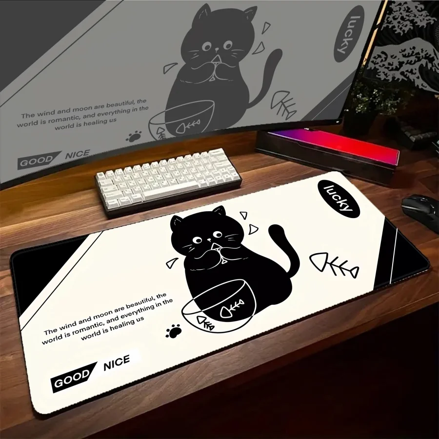 

Large Anime Cat Mouse Pads Cute Black fed gaming Mousepad Desk Mat Surface Gaming XXL Mousepads Keyboard Cute Desktop Mat