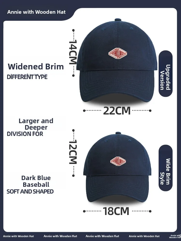 

Deep Royal Blue Baseball Cap Wide Brim Large Circumference 60cm Embroidered Duckbill Cap Men's Style Stitched Hat Dark Navy