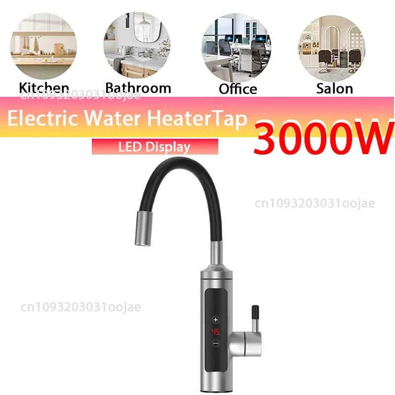 3000W Home Temperature Display Thermostat Stainless Steel Electric Faucet Kitchen Faucet Tankless Instant Heating Water Tap