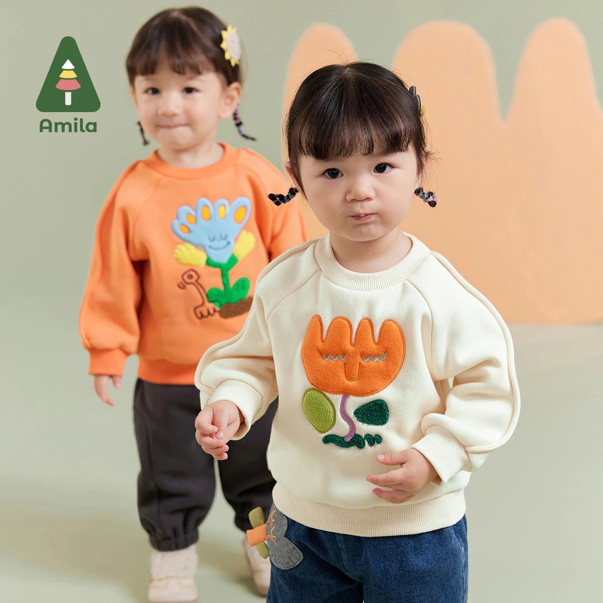Amila Baby Girl Hoodie 2024 Winter New Multicolour Round Neck Soft Cartoon Pattern Warm Baby Clothing
