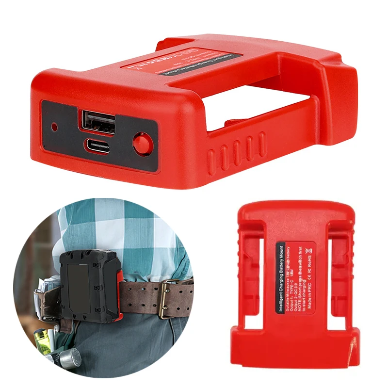Suporte da Bateria Fivela do Cinto com Usb tipo c Saída para Milwaukee Bateria Li-ion 18v Bateria Portátil Rack Carregamento Rápido