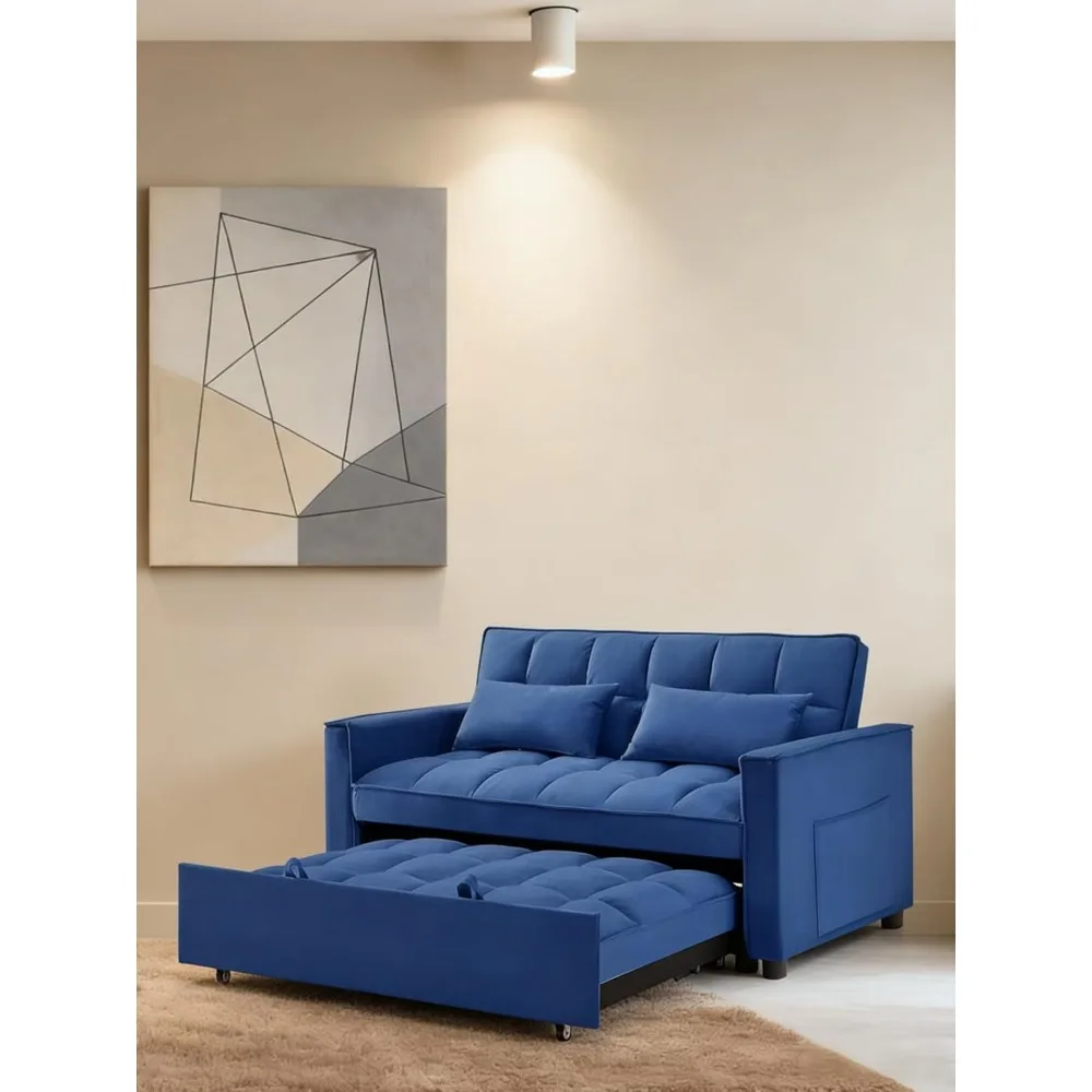 new 54 inch Velvet 3 in 1 Convertible Sleeper Sofa Bed, Futon Couches for Living Room with Side Pocket | Adjustable, Customized