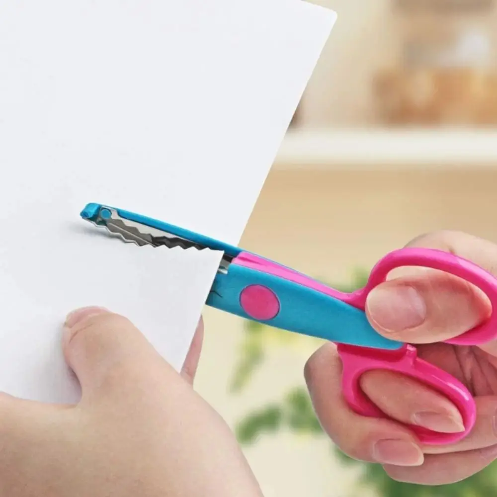1/6PCS DIY Color Lace Scissors Small Round Head Comfortable Hand Paper Cuttings Scissors Wavy Pattern Stationery Paper Cutter