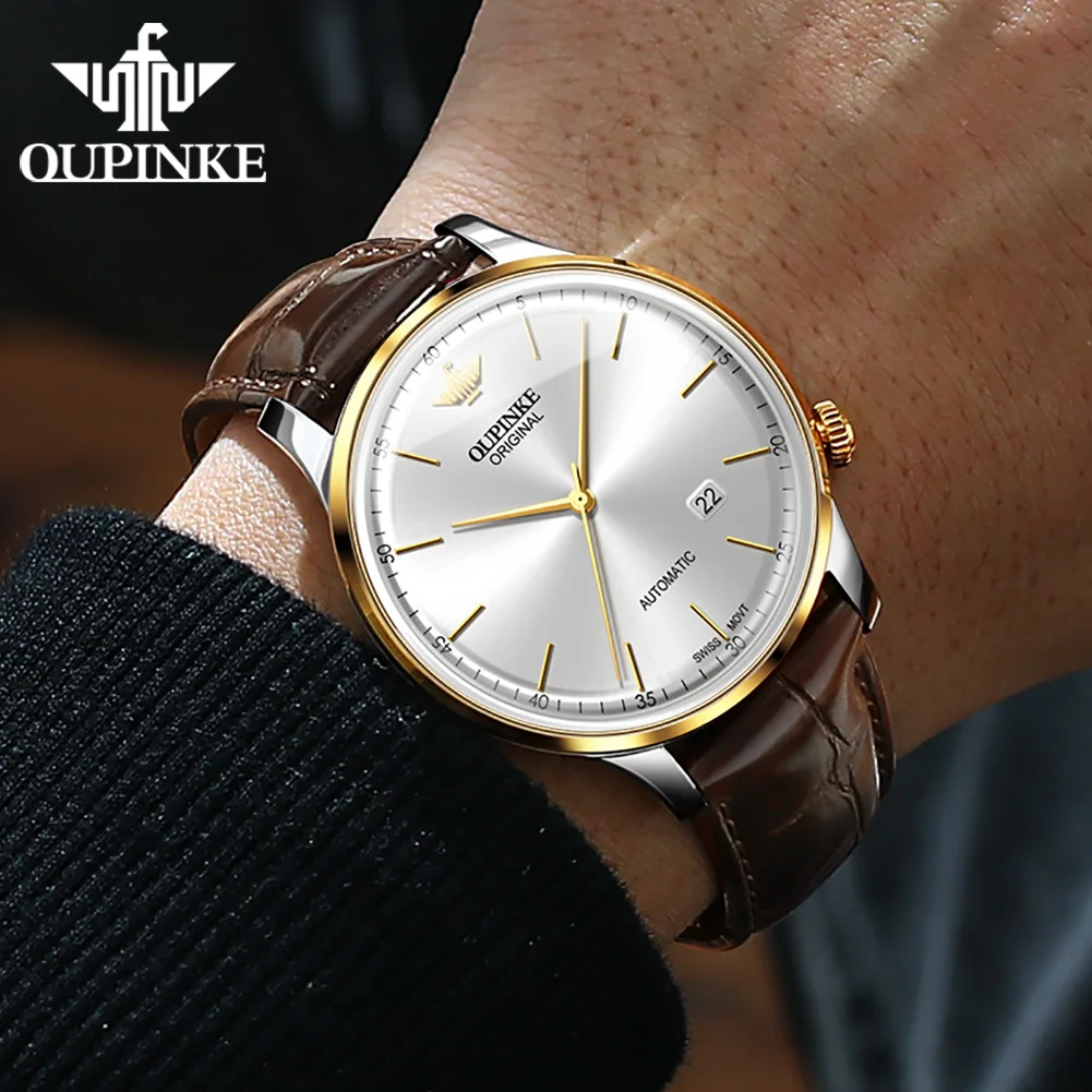 OUPINKE 3269 Mechanical Watch Men Original Swiss Movement 7.3 Ultra-thin Dial Deep Waterproof TOP Brand Man Wristwatches