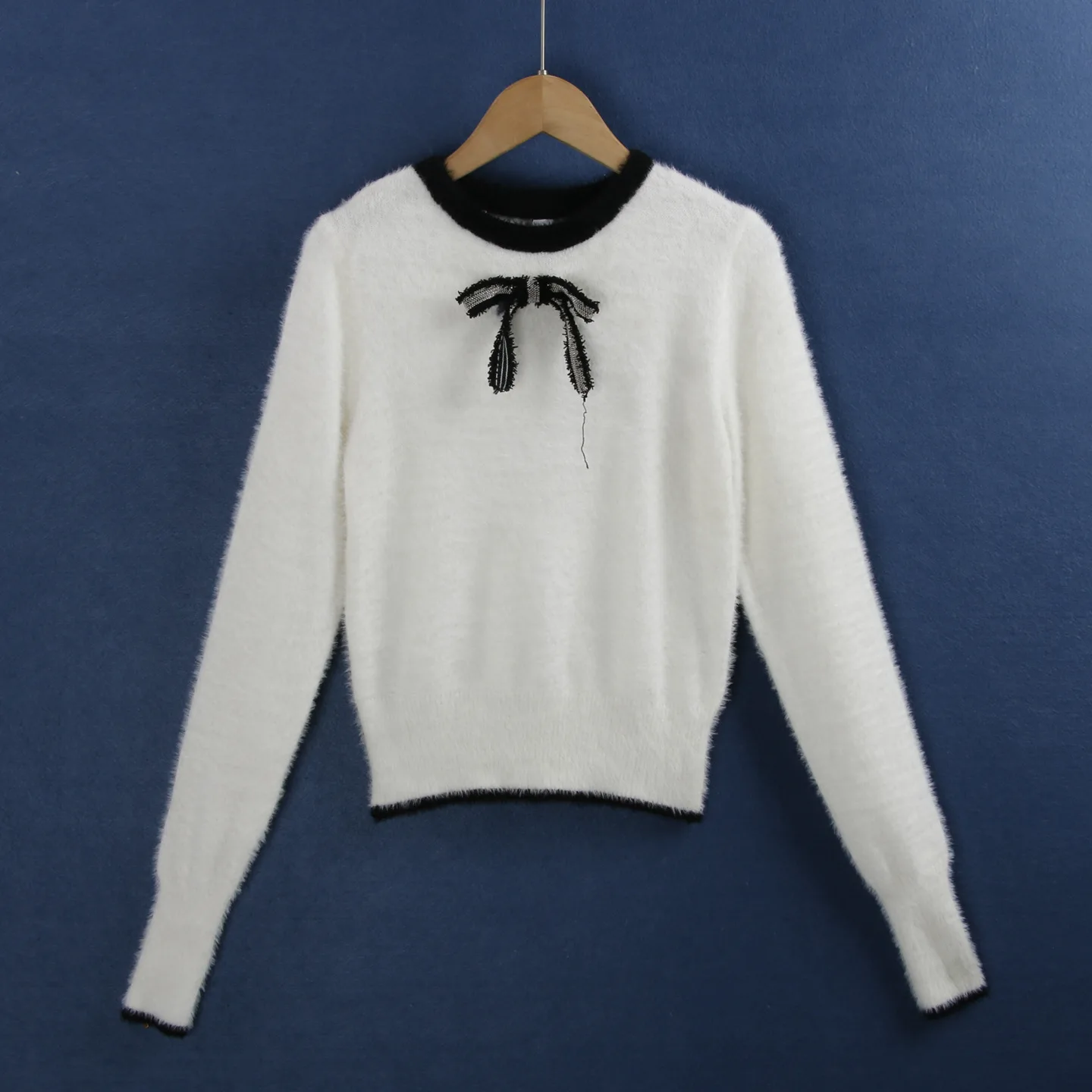 

Осенний высокоэластичный круглый вязаный свитер с имитацией норкового бархата с узлом, универсальный модный женский свитер...