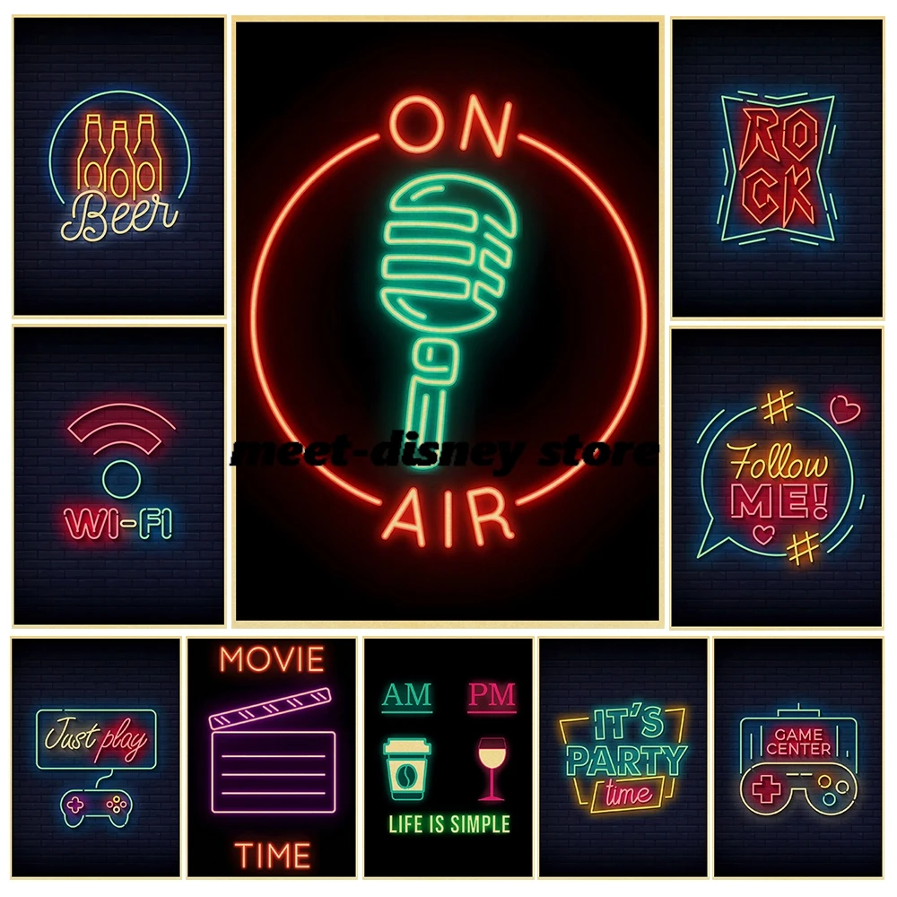 Neon Sign Painting Animals Posters Kraft Paper Print Decoration Chambre Art Picture Living Room Landscape Cafe Wall Poster