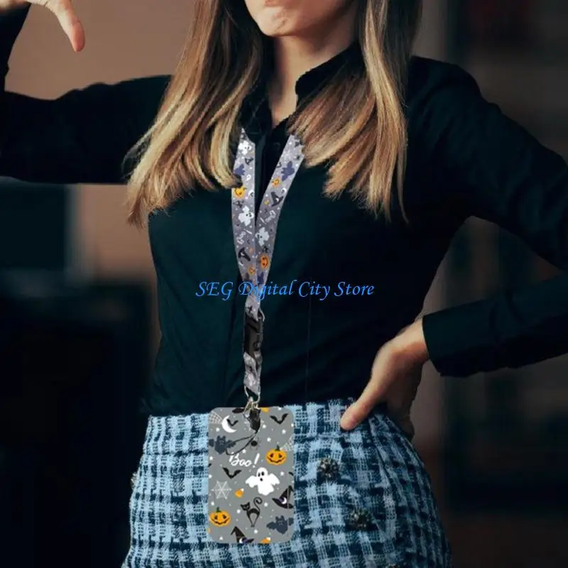 U75B حامل بطاقة الهالوين الرقبة الحبل المعلم الحبل القرع الرقبة حزام قابل للسحب شارة حامل للطلاب البالغين #2