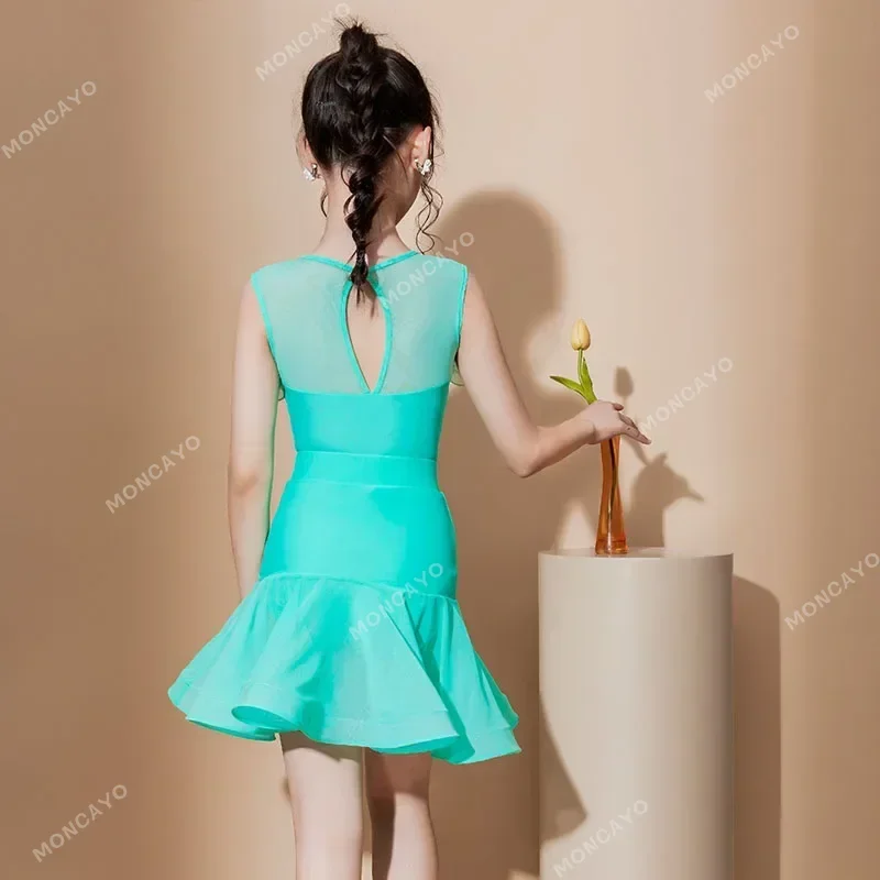 Latin Dance Costumes for Spring and Summer Girls Children's Training Costumes Performance Costumes New 2024 Lace Large Skirt