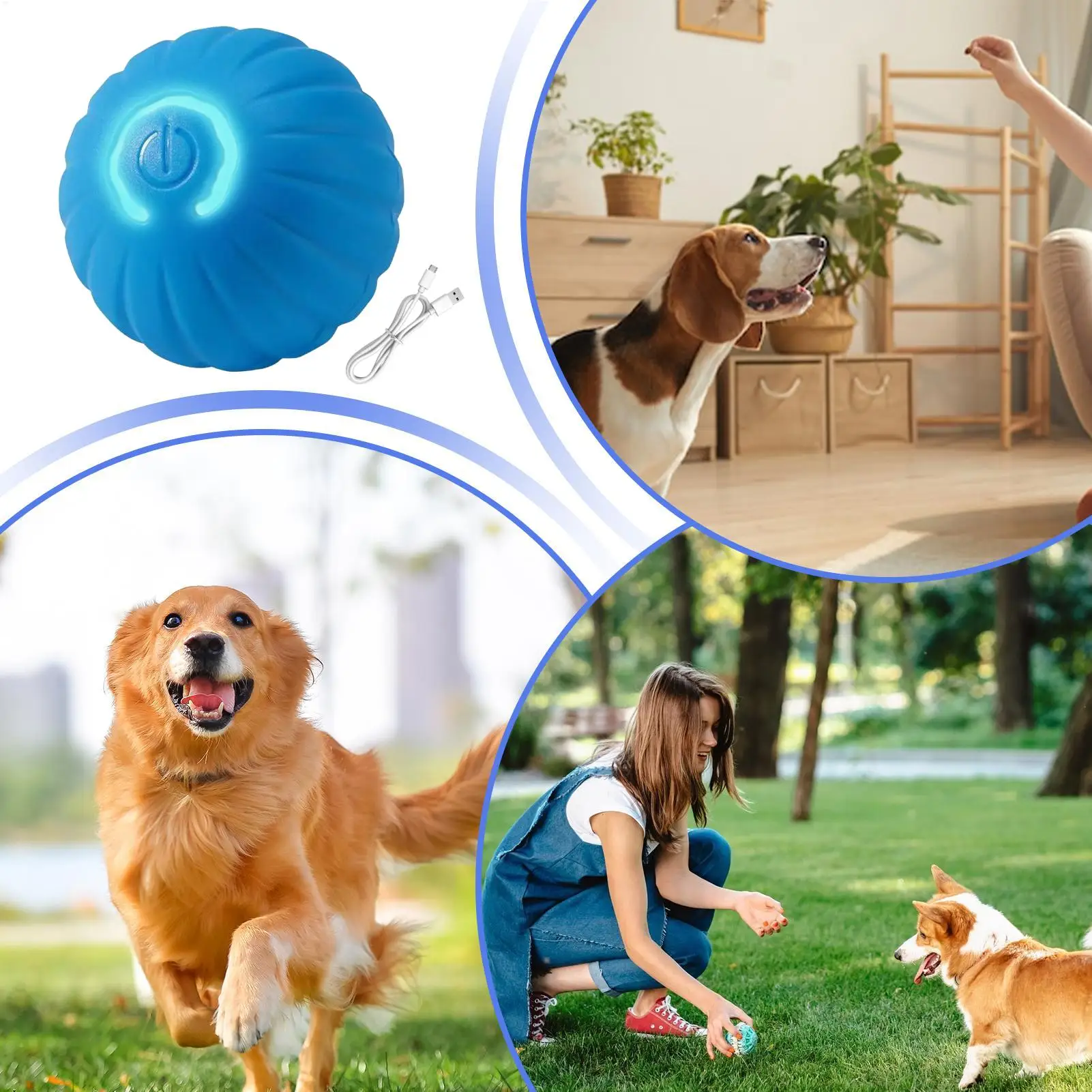Moving Dog Ball With LED Light Automatic Interactive Accessory Cat Ball Toy For Indoor Outdoor Play Training Exercise Mental