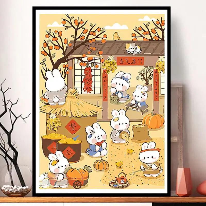 Pintura de conejo alegre, lienzo impreso, bricolaje, punto de cruz de dibujos animados, Kits completos, conjunto de bordado, hilo de algodón, costura, decoración del hogar