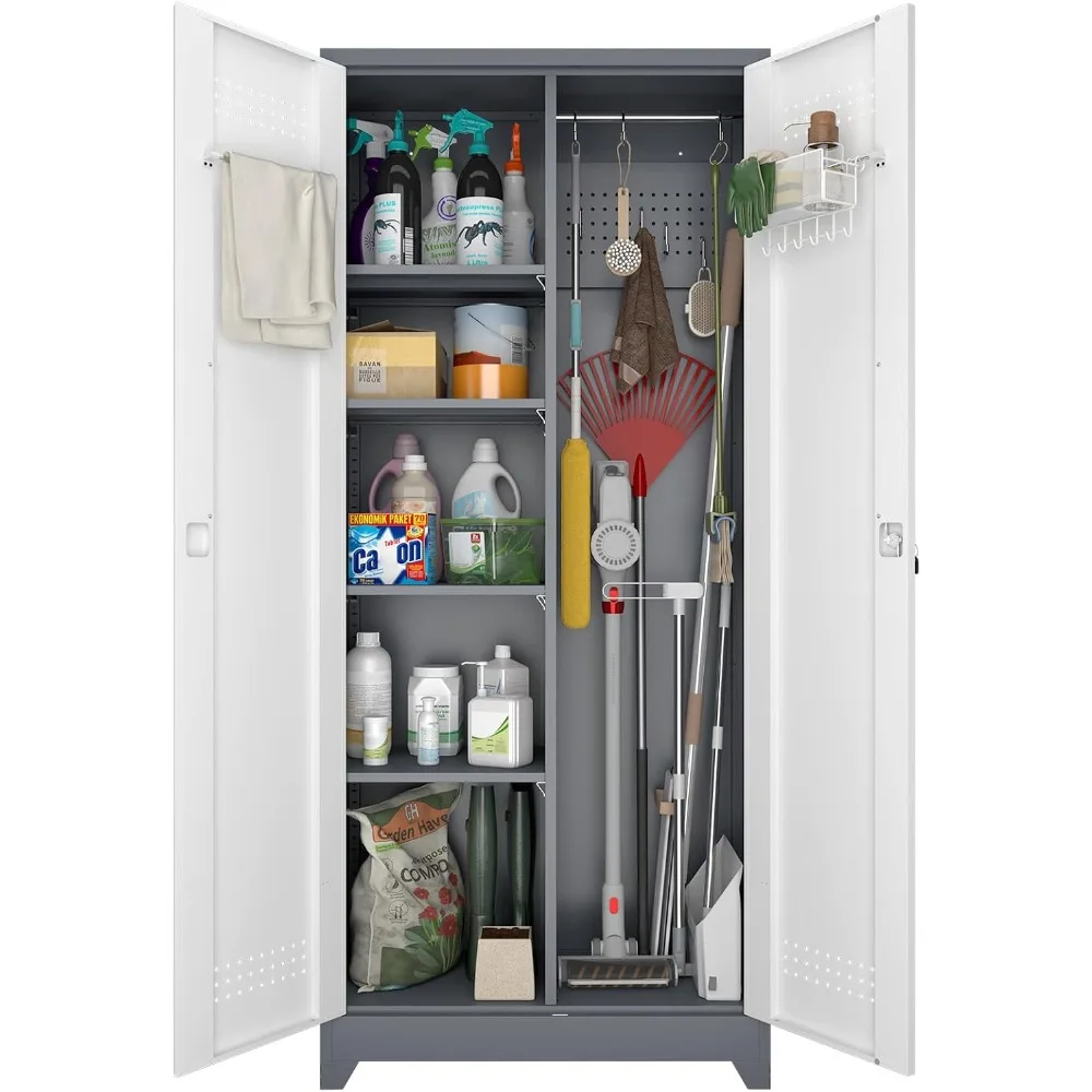 

Storage Cabinet, Metal Cabinet with Shelves and Hanging Rod, 72.8 Utility Cabinets with Locking Door, Tall Cleaning Storage