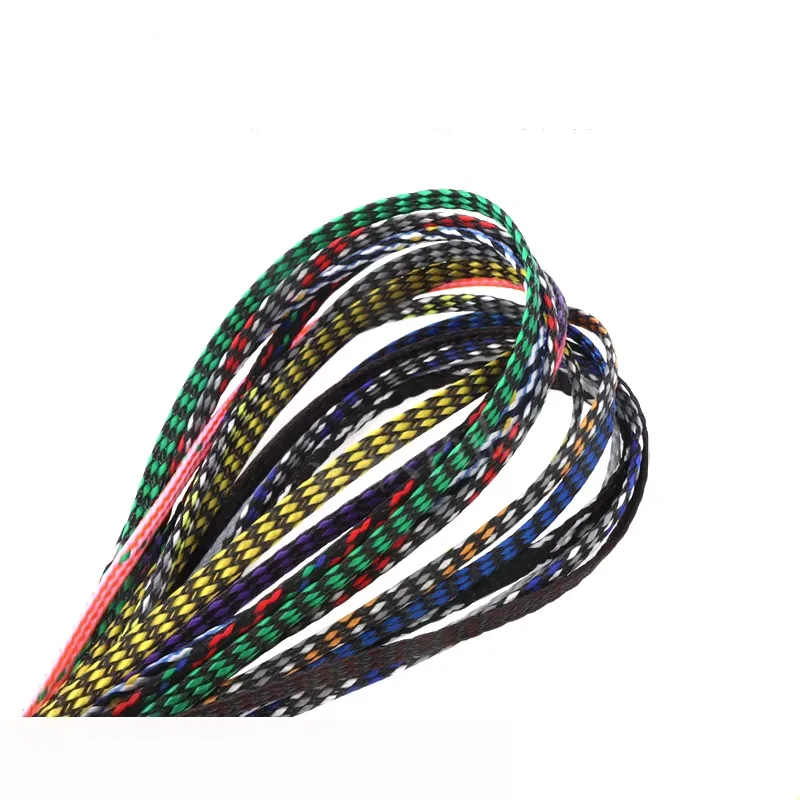 4MM 8MM 12MM Mixed multicolor PP Cotton Yarn + Black PET Flat Braided Sleeves Expandable Cable Wire Sleeving 10M/1LOT