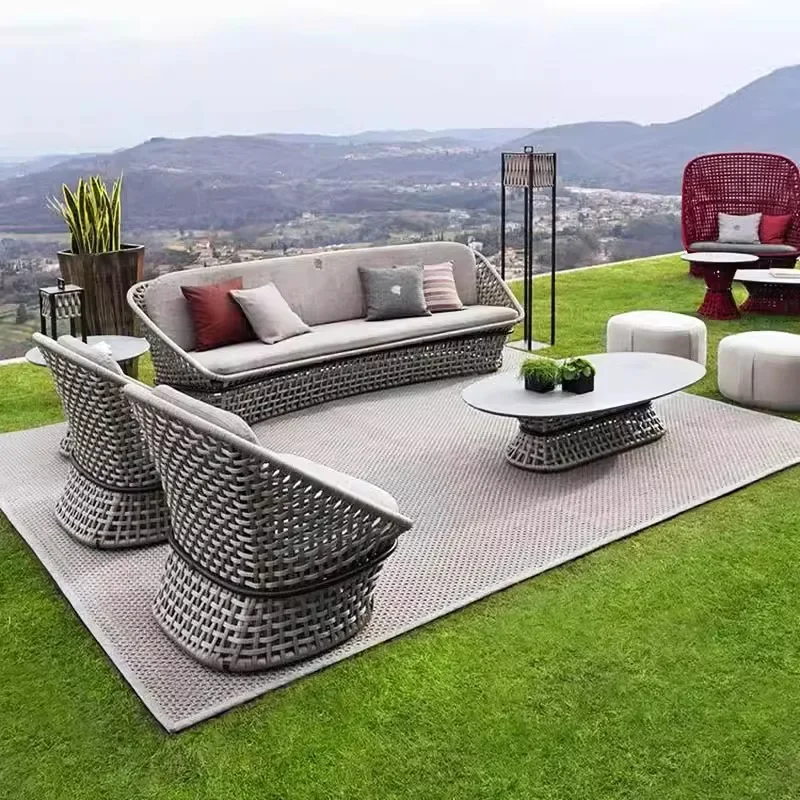 Outdoor rattan sofa combination outdoor courtyard waterproof and sunscreen furniture