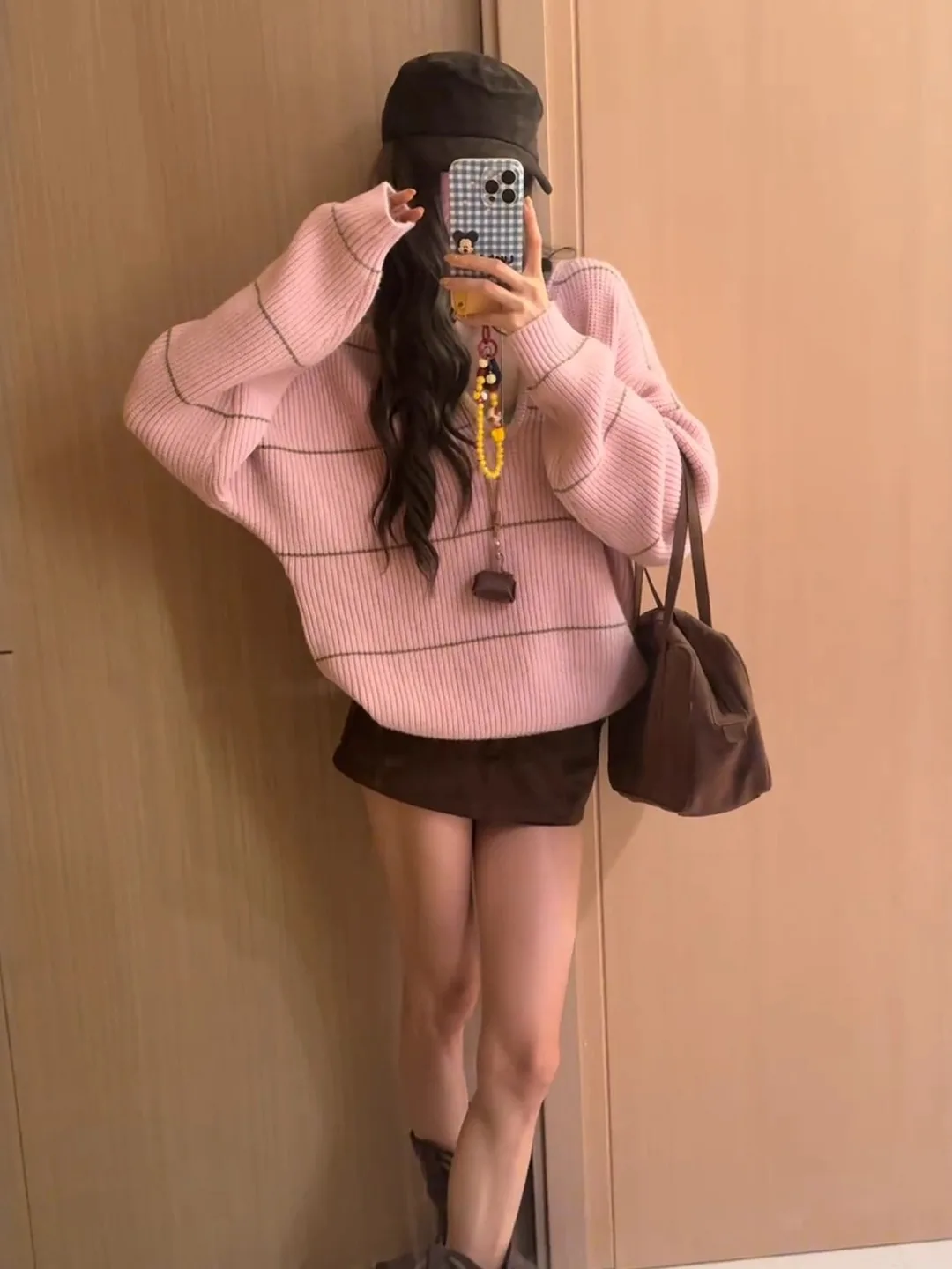 فضفاض طويل Sve V-Ne الوردي متماسكة سترة فريدة من نوعها تصميم مخطط مريح عادية Sle المرأة الخريف الشتاء Faion #4