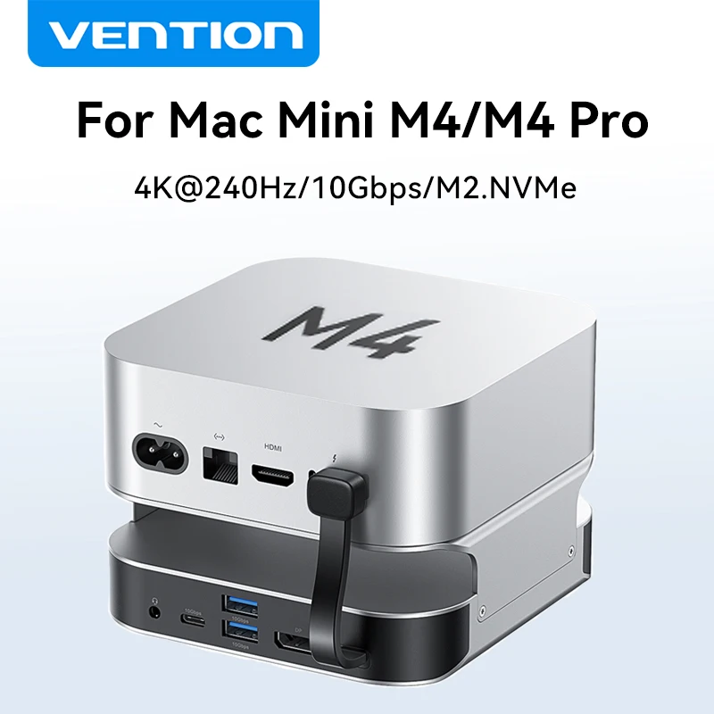 

Vention USB-концентратор для Mac Mini M4 M4 Pro Док-станция DP 4K @ 240 Гц USB 3.2 10 Гбит/с M.2 NVMe SSD SD и TF 3,5 мм адаптер USB-разветвитель