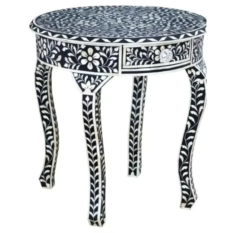 Handmade bone inlay zigzag design side stools table wood decoration
