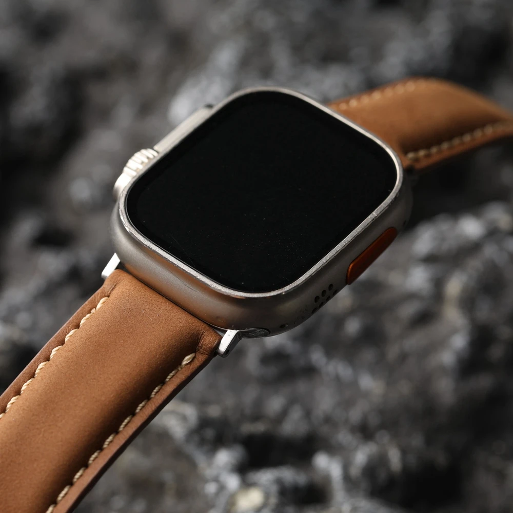 Handmade Head Layer Cowhide Leather Strap For iWatch Apple Watch Ultra2 S9 S8 49mm 45mm 44mm Brown Black Men Soft Bracelet