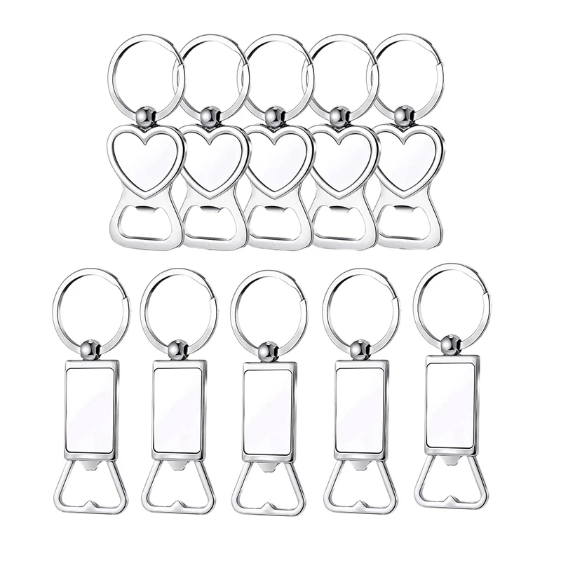 

NEW-10 Pcs Sublimation Blank Keychain Sublimation Metal Bottle Opener Blank Key Ring Aluminum Heat Transfer Keychains Silver