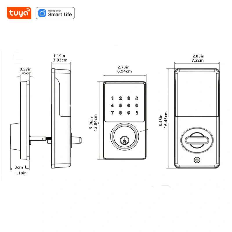 Tuya Smart Home WiFi Lock Keyless Entry Door Lock With Touchscreen Keypad APP Control Waterproof Grade IP54 Low Battery Alert