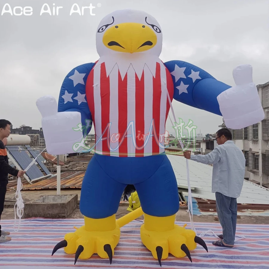 

3m H Advertising Beautiful Giant Inflatable Eagle Replica with US Flag Inflatable Eagle Bird Model for Advertising