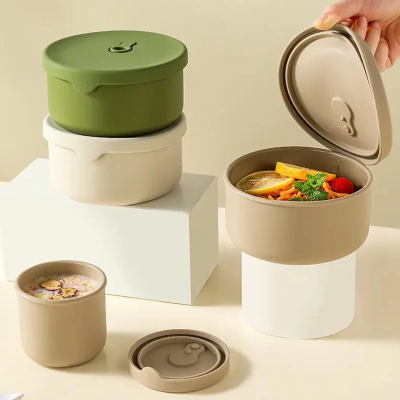 

Силиконовый контейнер для хранения еды, 700 мл, круглая, безопасная для микроволновой печи, герметичная чаша, портативный ланч-бокс для студентов и офисных работников