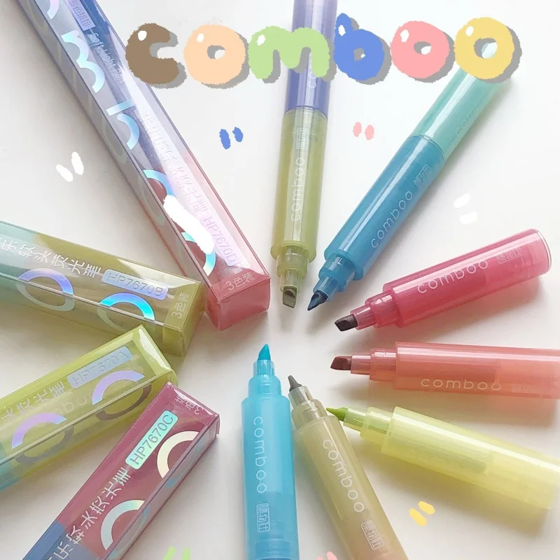 Creative 3 Color Assembled Highlighter Soft Chisel Tip Fluorescent Marker Pen Mild Colors For Drawing Students School A7913