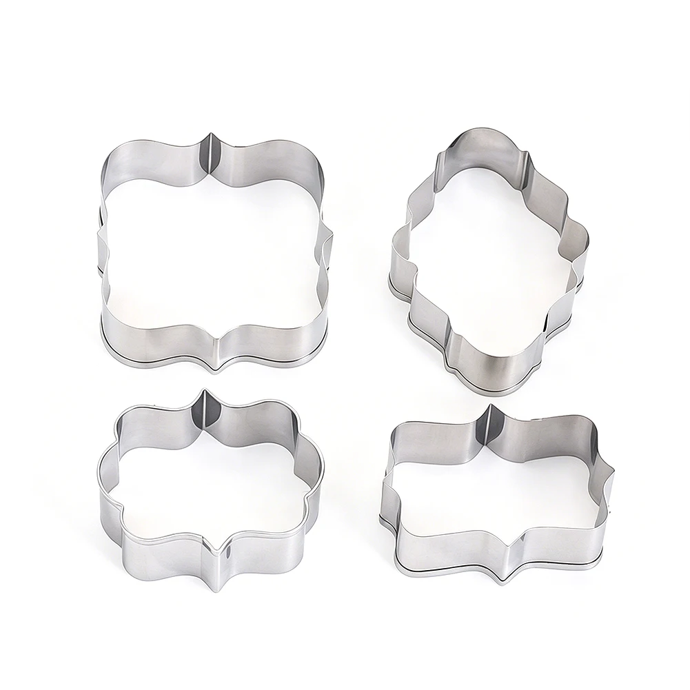 4Pcs Plaque Frame Cookie Cutters Set Stainless Steel Decorative Biscuit Molds for Home Baking Fondant DIY