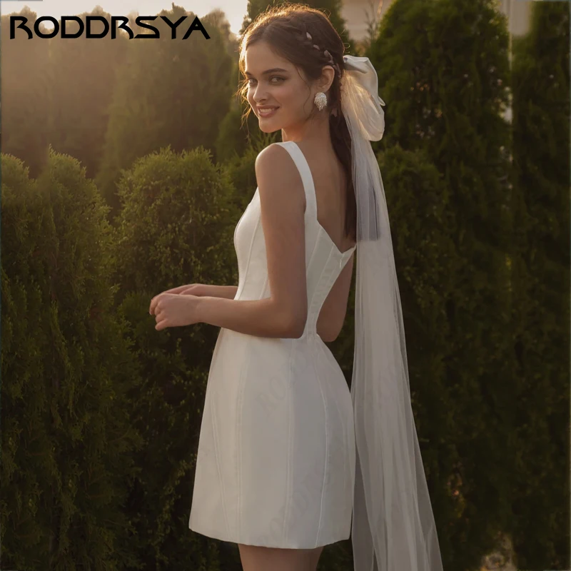 RODDRSYA-Robes de mariée à col carré en satin simple pour femmes, sirène, dos nu, courte, mini mariée A-ligne, 2024 Robes de mariée simples en satin à col carré pour femmes  Mermaid Backless свадебные платья 2024  Shor