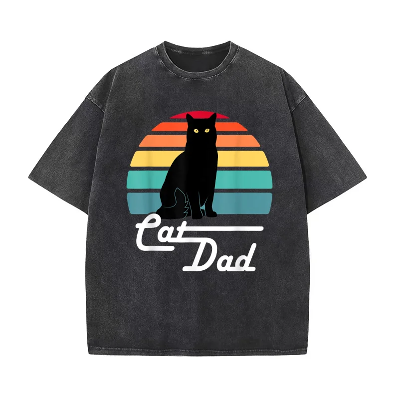 

Cat Dad Vintage Style Cat Lover Gift Cotton Luxury Brand Men's T-shirts O-neck Tshirt Oversized Art Graphic Clothing Printed