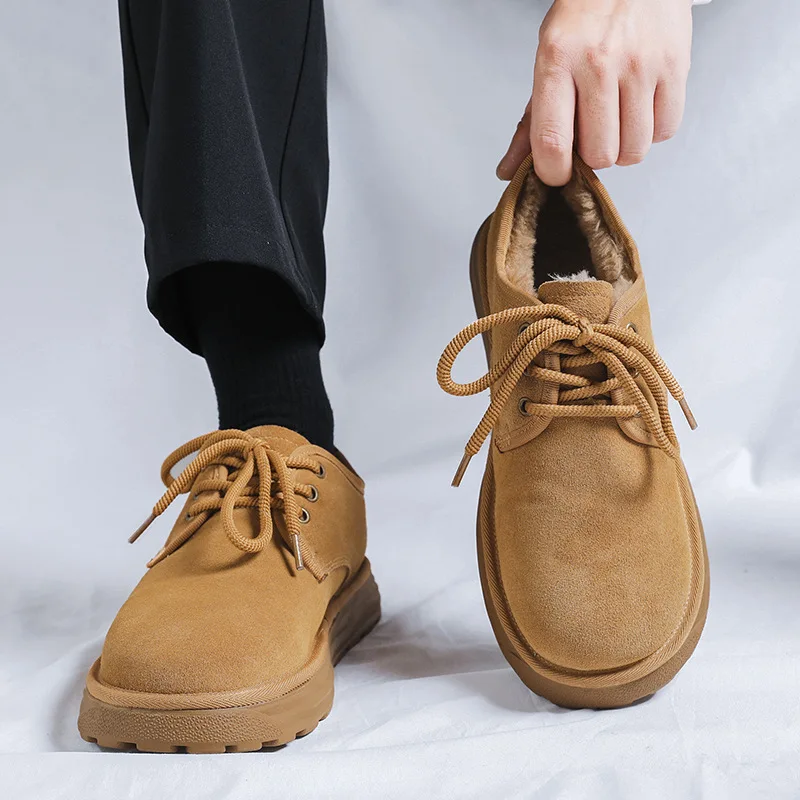 Winter Shoes for Men Genuine Leather Boots Outdoor Leather Casual Shoes Plush Inside Ankle Snow Boots