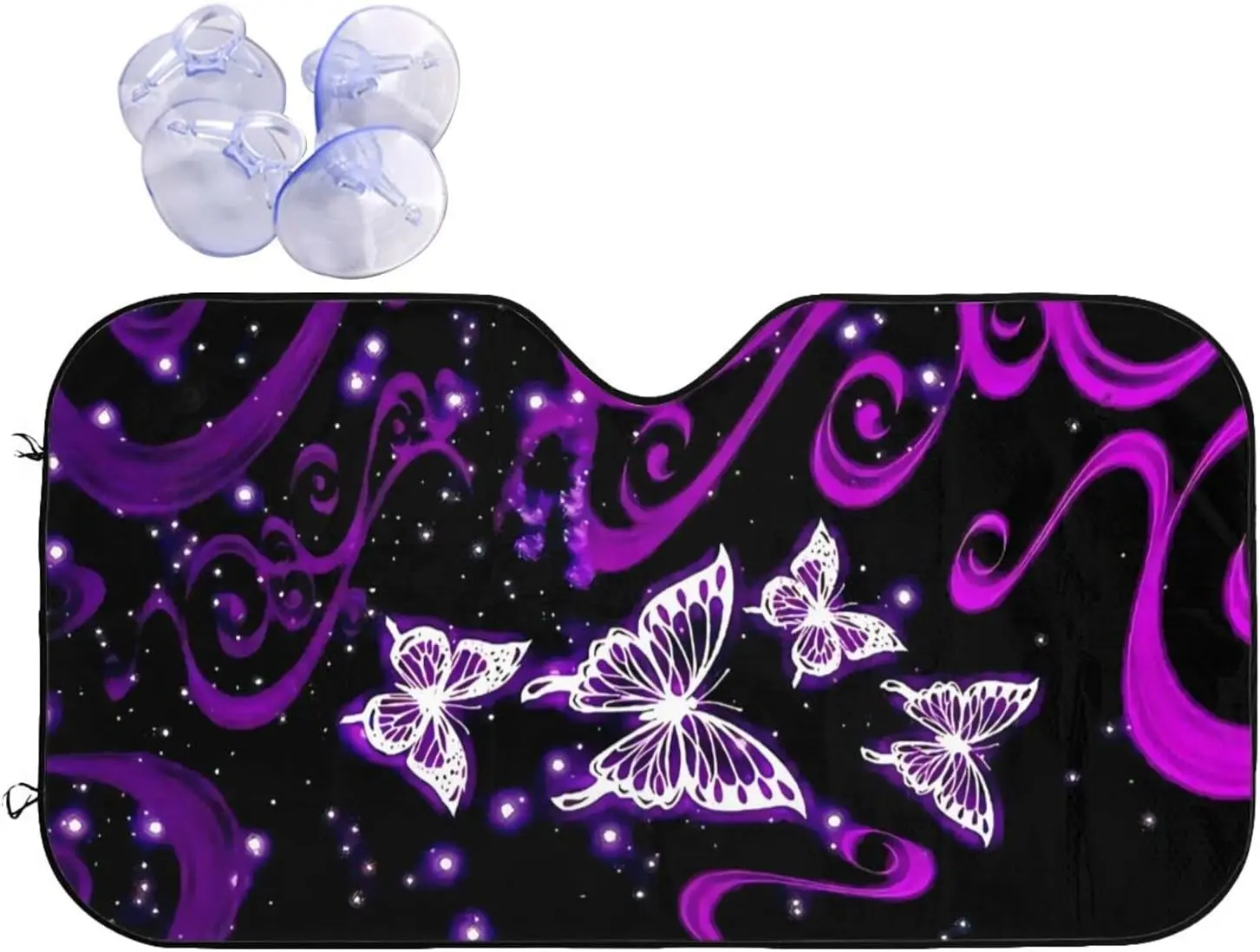 Purple Butterfly Car Sun Shade para Janela, Blocos de pára-brisa dobráveis, Raios UV Mantém seu veículo fresco