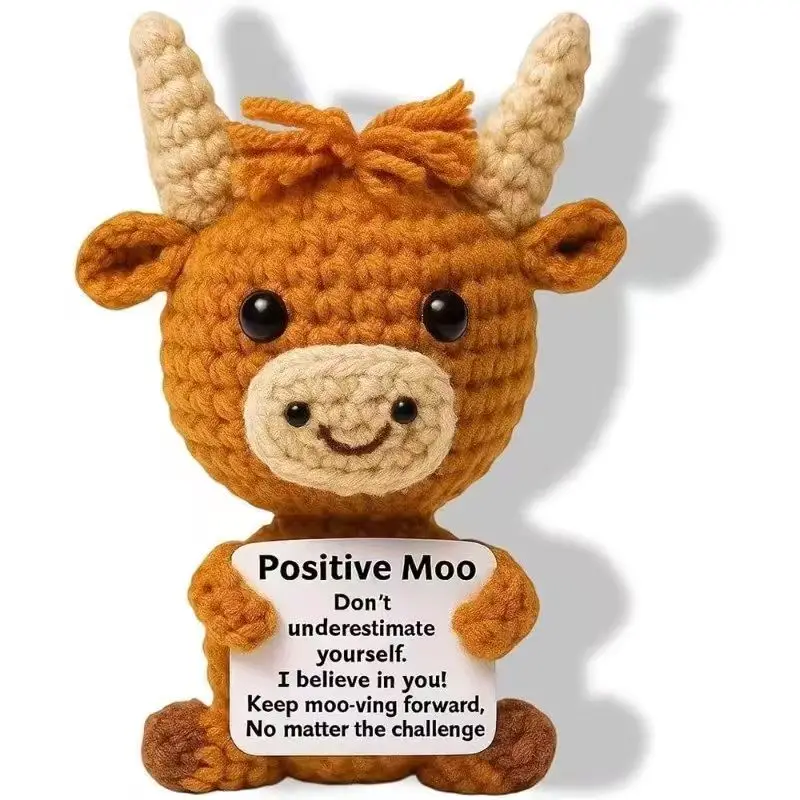 Cute Highland Cow Emotional Support Doll, Hand Knitted Christmas Gift, Desktop Decoration, Adorable Plush for Home Decor