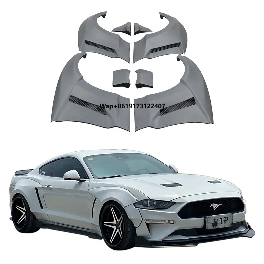 

For Mustang 2018-2023 Wide Body Kit with Front & Rear Fender Flares New Condition FRP Material Bumper Black Primming