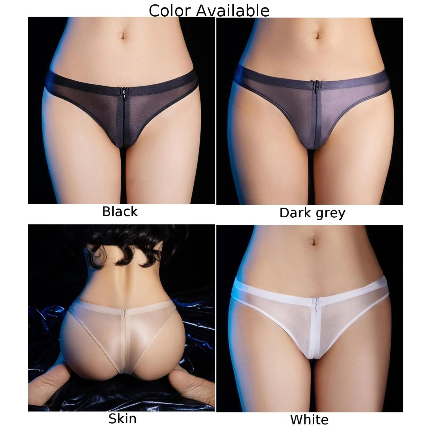 Women Zip-Up Briefs Oil Shiny Glossy Underwear See Through Underpants Sexy Ladies Erotic Lingerie Transparent Seamless Panties