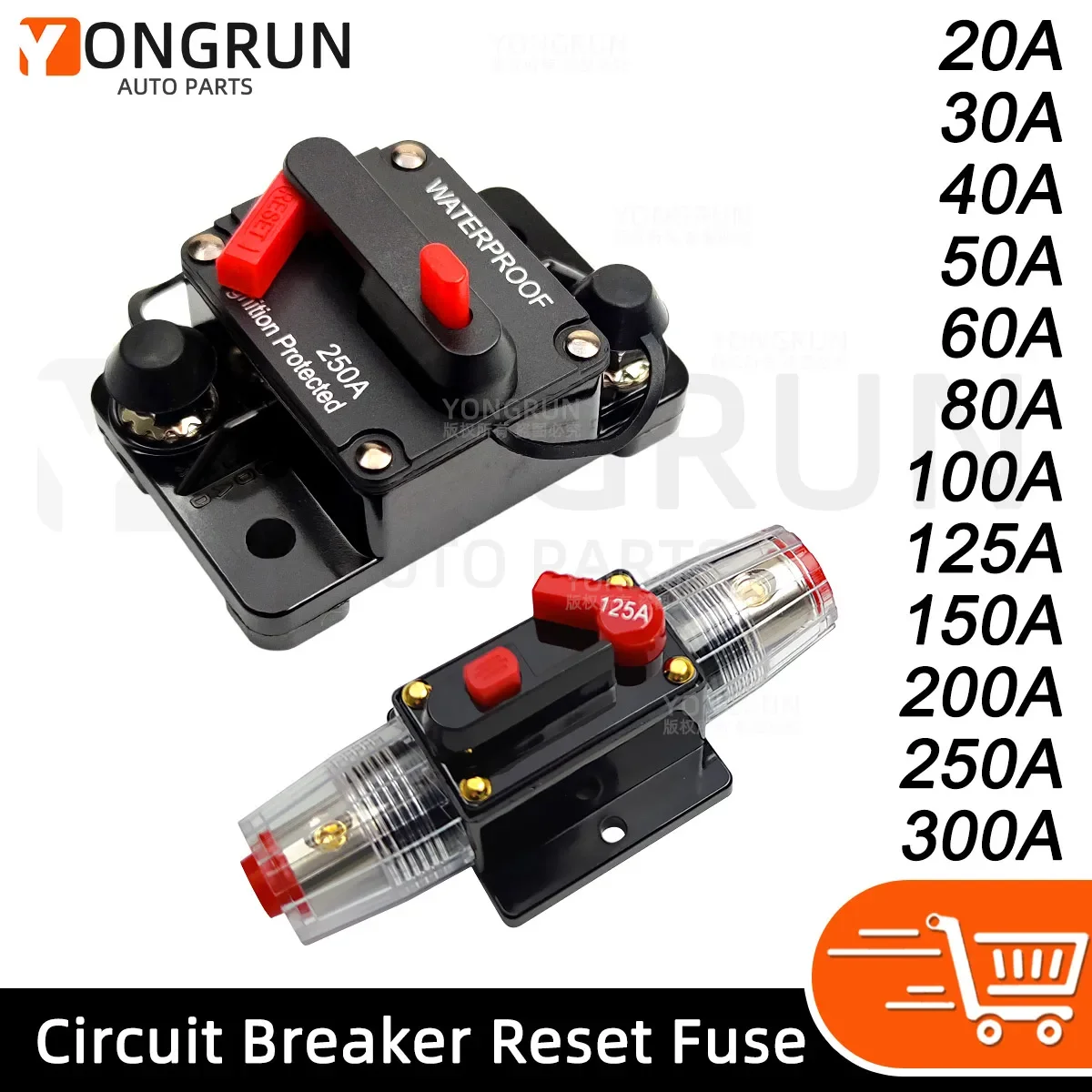 Circuit Breaker 20A to 300A Manual Reset for Car Audio System Waterproof Marine Circuit Breaker Reset Fuse 12V- 48V DC 40A 60A